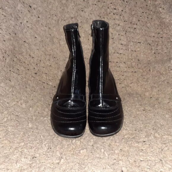 LA CANADIENNE-Black Crinkly Patent Leather Booties-Side Zip-Sz 5.5-Excellent - Picture 3 of 6